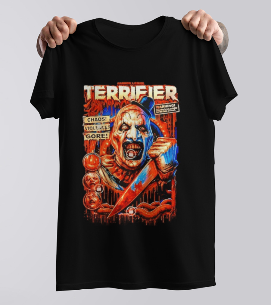 Damien Leone Terrifier Chaos Violence Gore Warning Clown T-Shirt