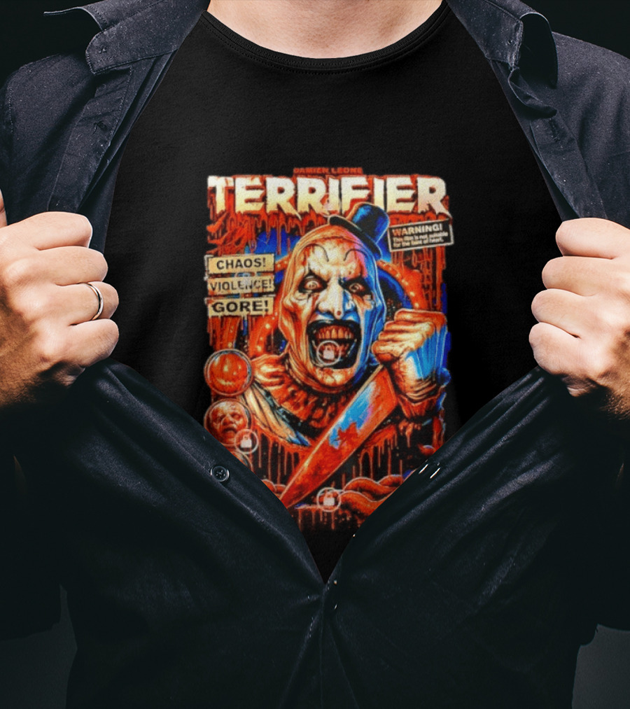 Damien Leone Terrifier Chaos Violence Gore Warning Clown T-Shirt