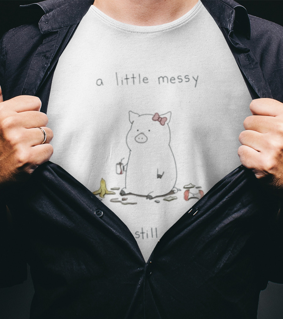 A Little Messy But Still Cute Pig Red Bow Banana Peels T-Shirt