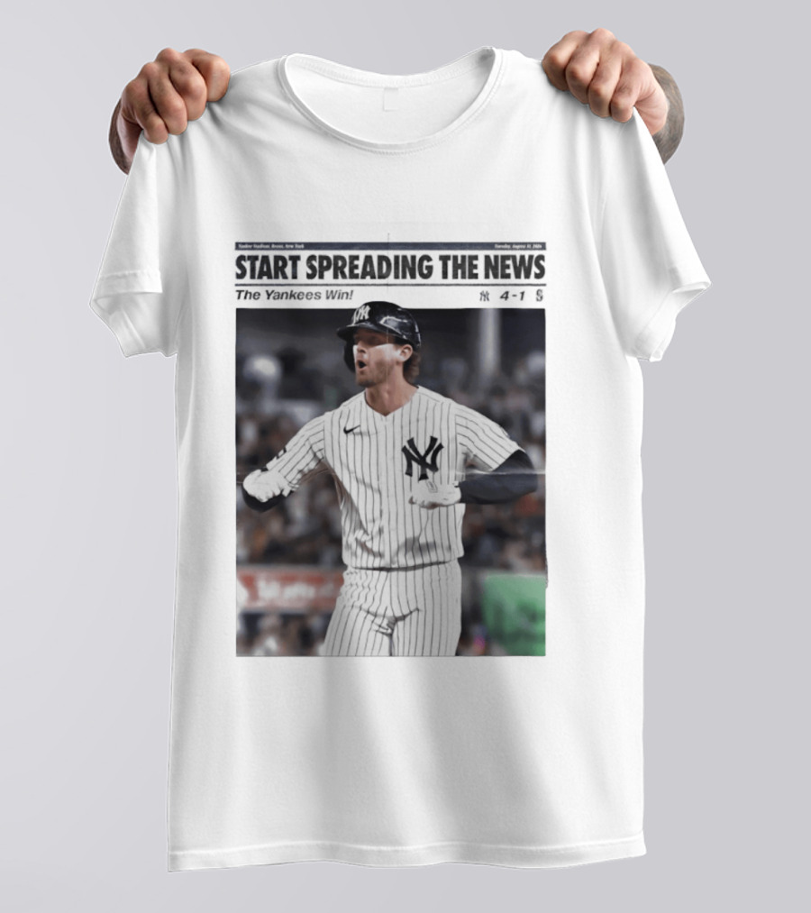 Anthony Volpe New York Yankees Start Spreading The News Pinstripe Jersey Celebration T-Shirt