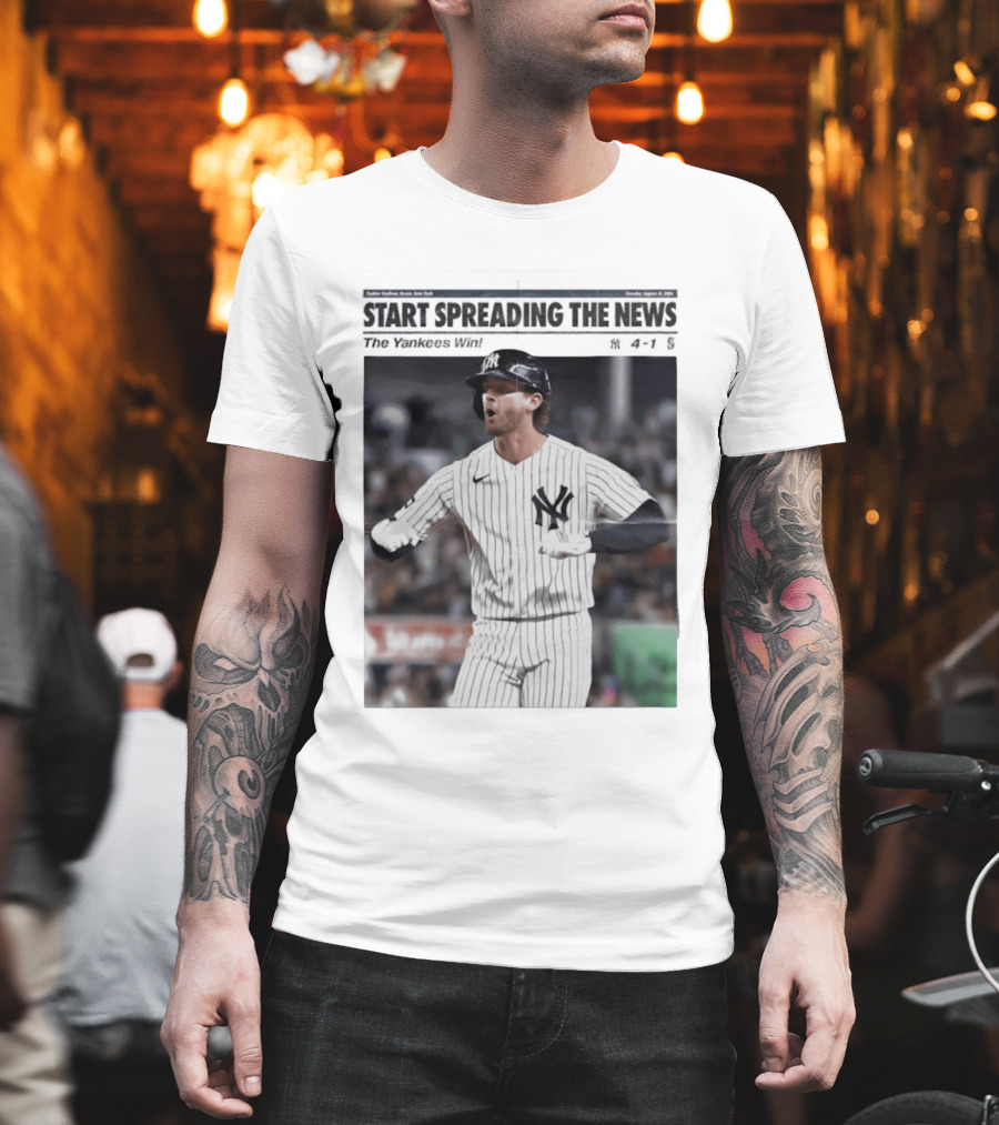 Anthony Volpe New York Yankees Start Spreading The News Pinstripe Jersey Celebration T-Shirt