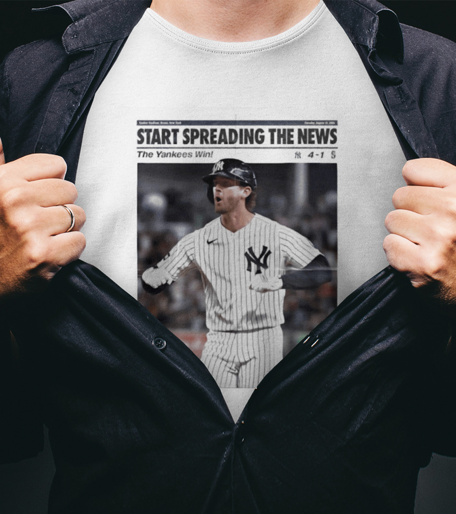 Anthony Volpe New York Yankees Start Spreading The News Pinstripe Jersey Celebration T-Shirt