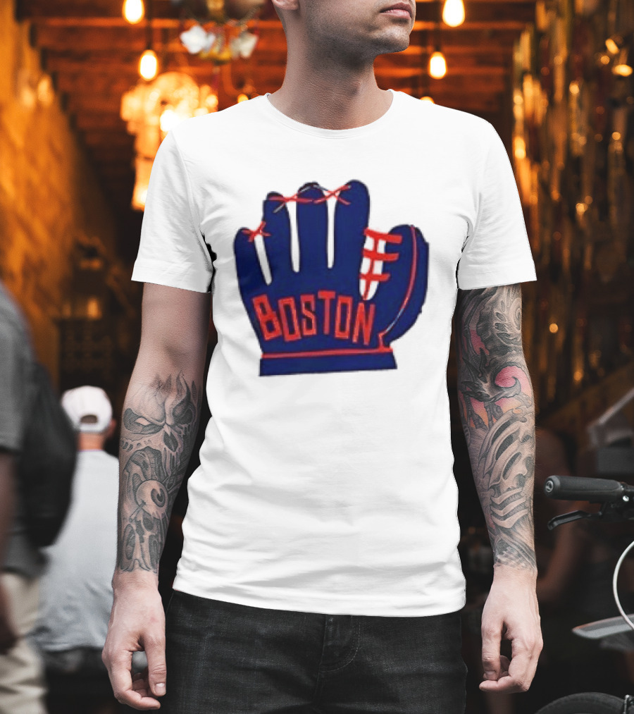 Boston Red Sox MLB Hat And Glove Baseball Club T-Shirt