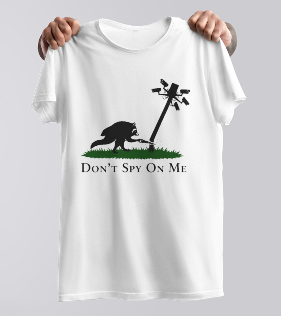 Jimothy Don't Spy On Me Raccoon Cutting Camera Pole T-Shirt