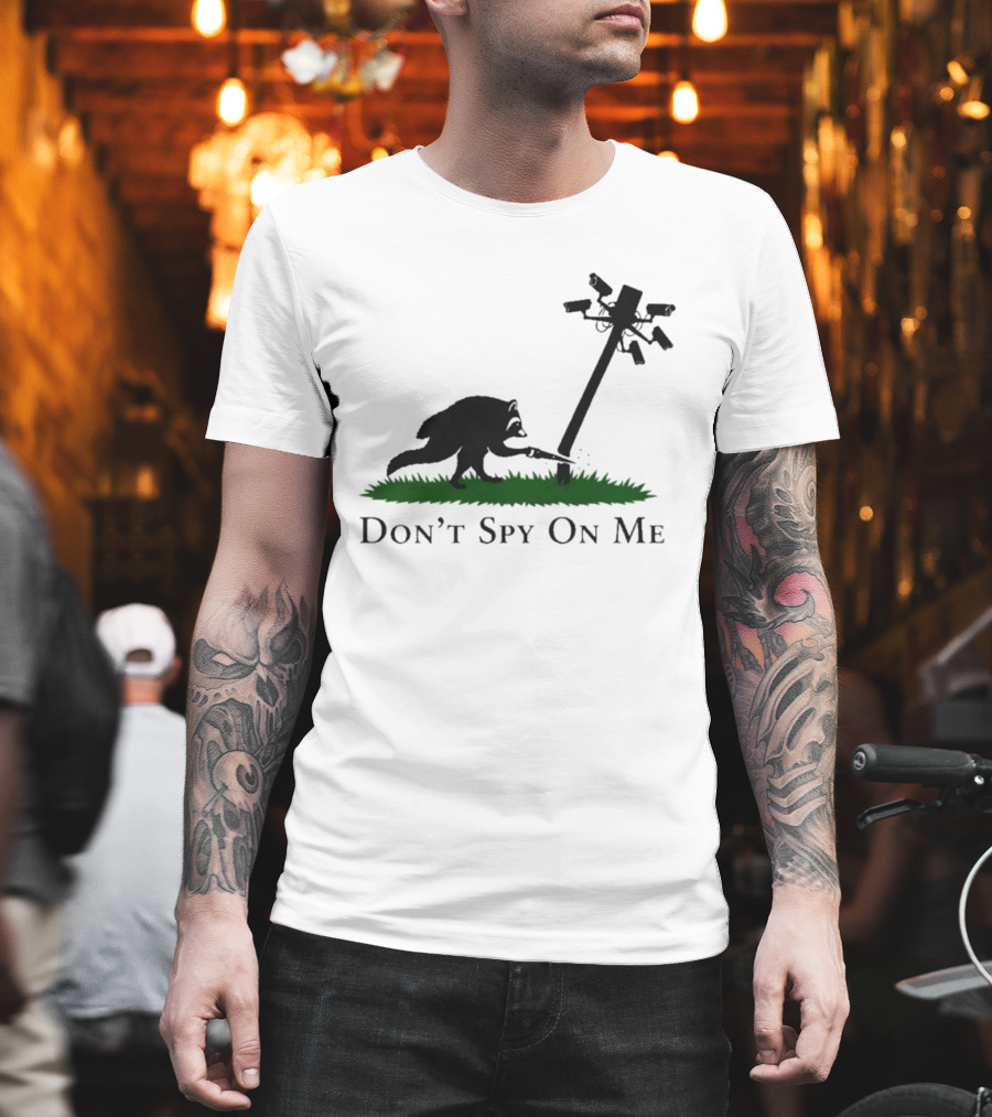 Jimothy Don't Spy On Me Raccoon Cutting Camera Pole T-Shirt