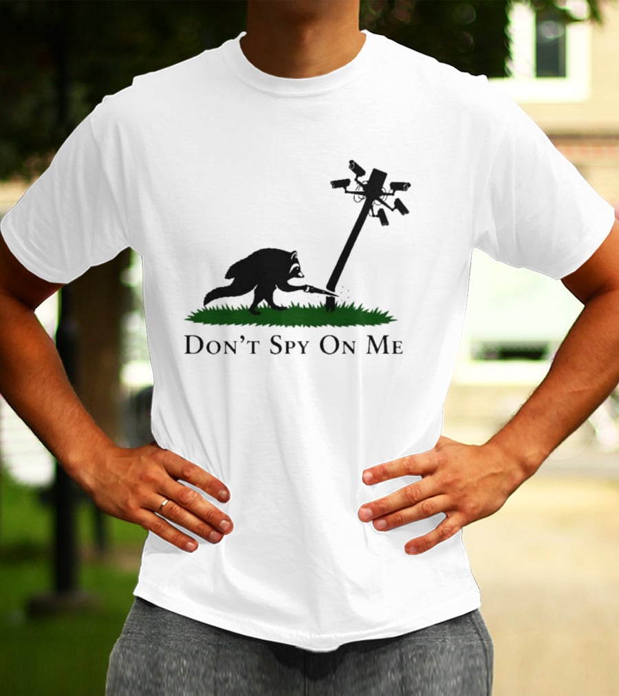 Jimothy Don't Spy On Me Raccoon Cutting Camera Pole T-Shirt