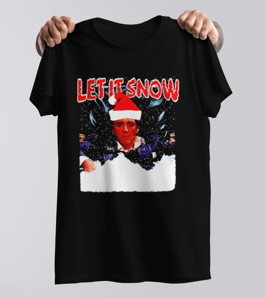 Let It Snow Al Pacino Scarface Tony Montana Snowflakes Santa Hat T-Shirt