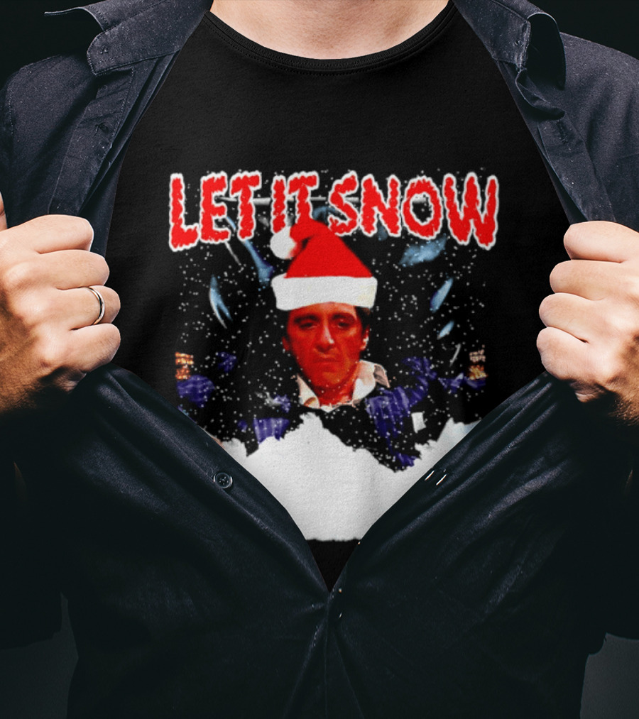 Let It Snow Al Pacino Scarface Tony Montana Snowflakes Santa Hat T-Shirt
