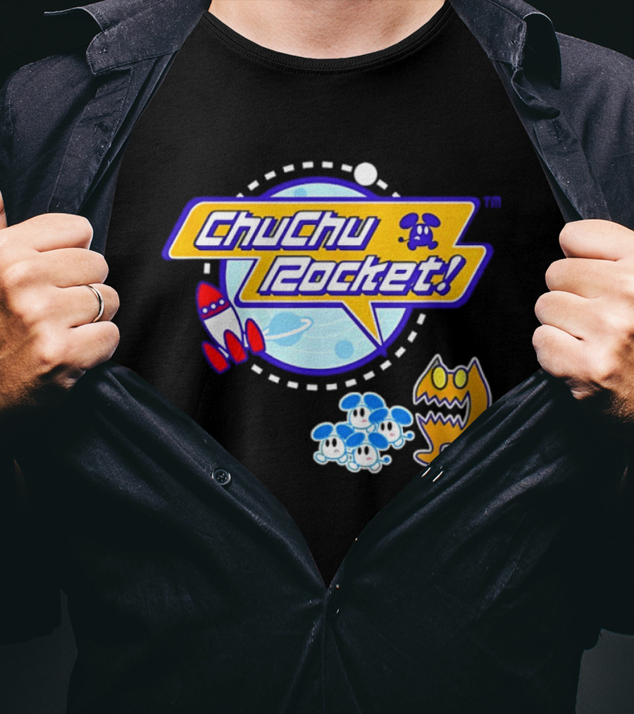 ChuChu Rocket Iconic Game Logo With Spaceship And Characters T-Shirt