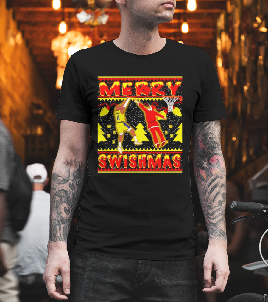 Merry Swishmas LeBron James Santa Dunk Basketball Holiday T-Shirt