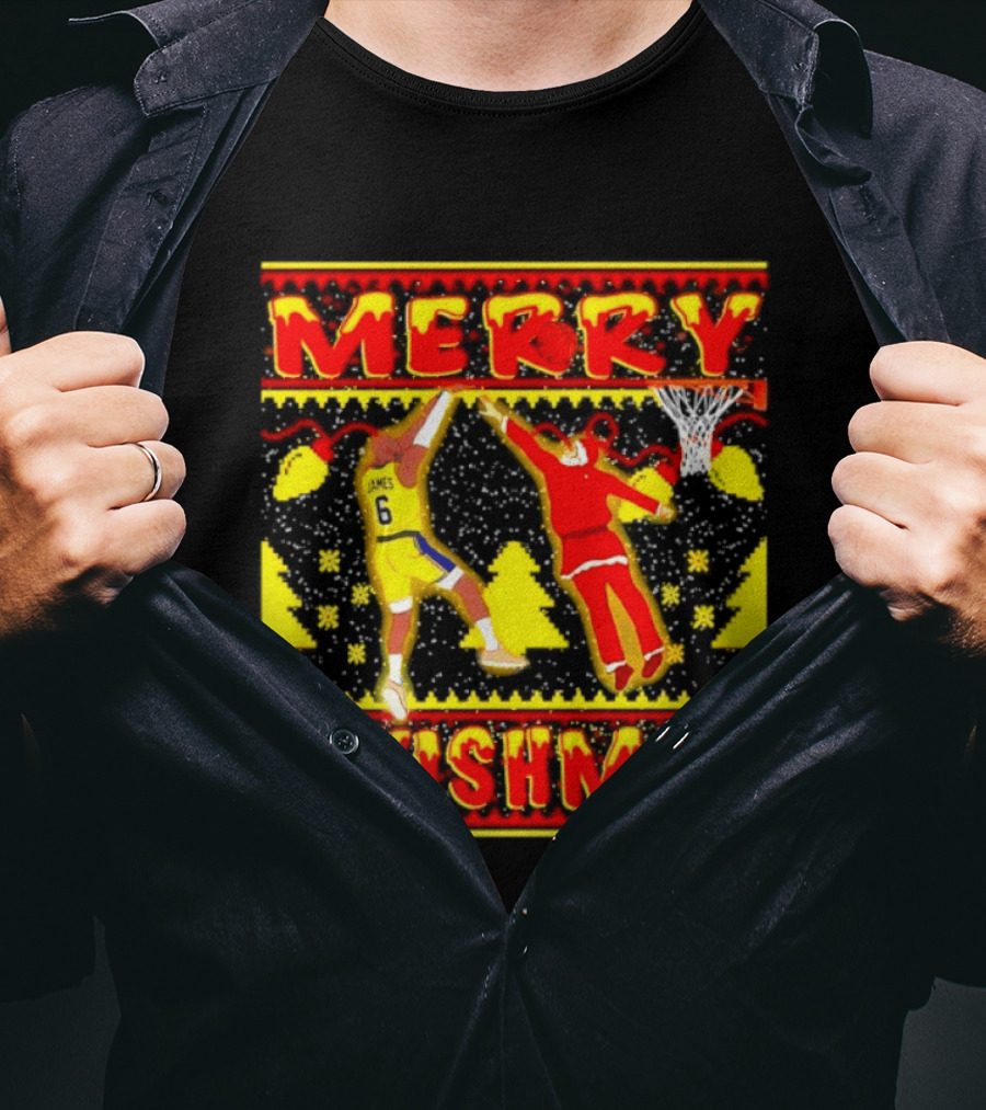 Merry Swishmas LeBron James Santa Dunk Basketball Holiday T-Shirt