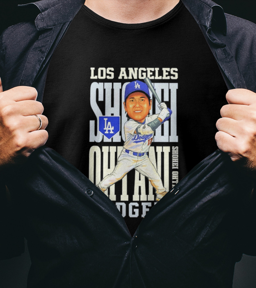 Los Angeles Dodgers Shohei Ohtani Caricature Dodgers Baseball T-Shirt