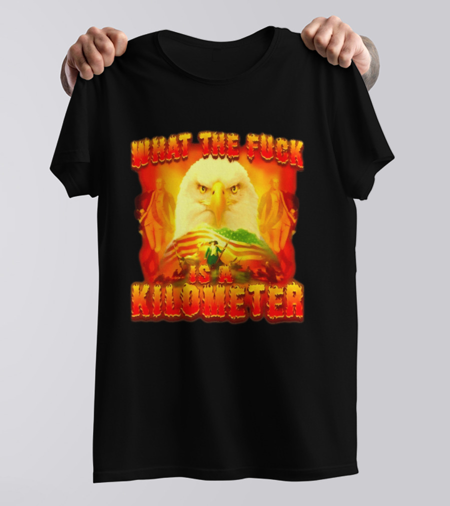 What The Fuck Is A Kilometer American Eagle Patriotic Scene T-Shirt