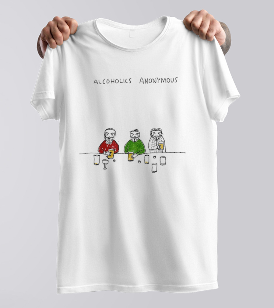 Alcoholics Anonymous Humor Three Characters With Drinks T-Shirt