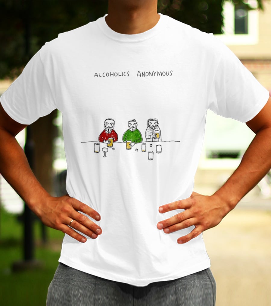 Alcoholics Anonymous Humor Three Characters With Drinks T-Shirt