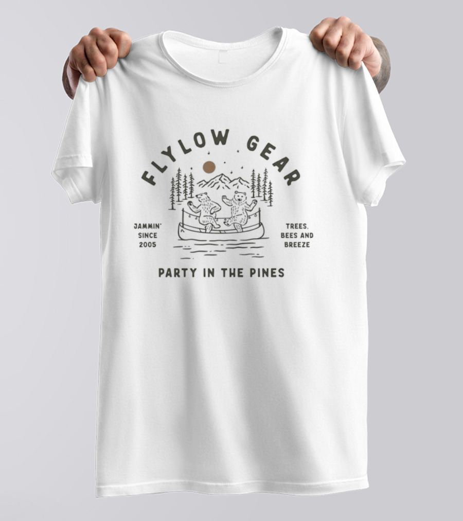 Flylow Gear Jammin Since 2005 Party In The Pines Retro Travel Skis And Snacks T-Shirt