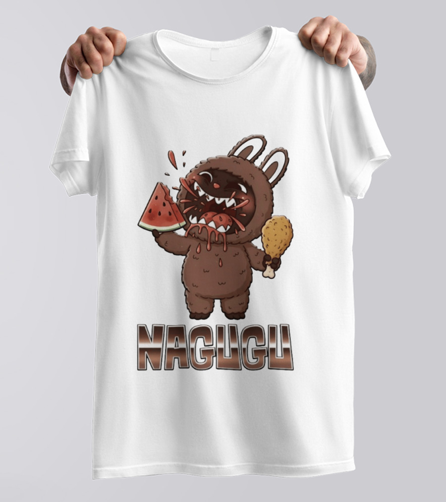 Nagugu Eating Watermelon And Chicken Cartoon T-Shirt