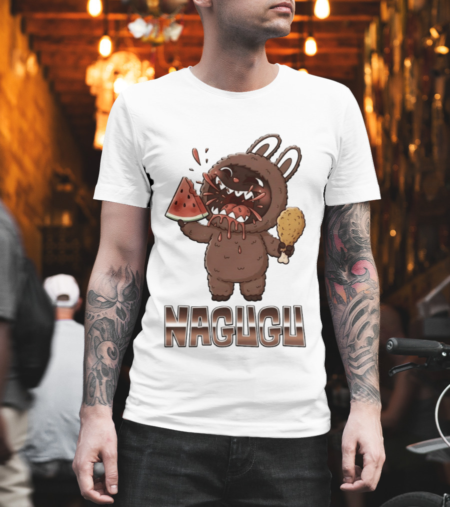 Nagugu Eating Watermelon And Chicken Cartoon T-Shirt