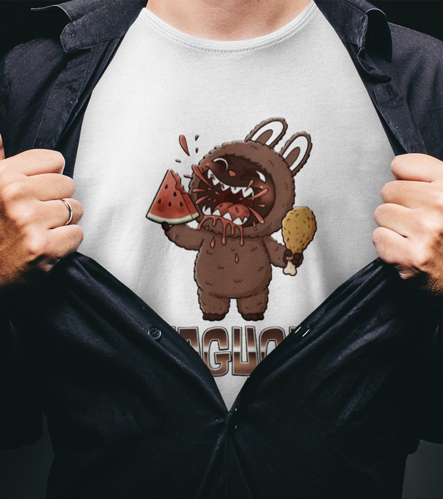 Nagugu Eating Watermelon And Chicken Cartoon T-Shirt