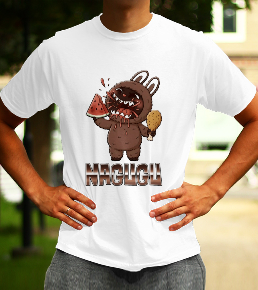 Nagugu Eating Watermelon And Chicken Cartoon T-Shirt