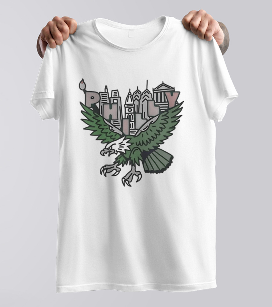 Philly Skyline Green Eagle Wings Cityscape T-Shirt