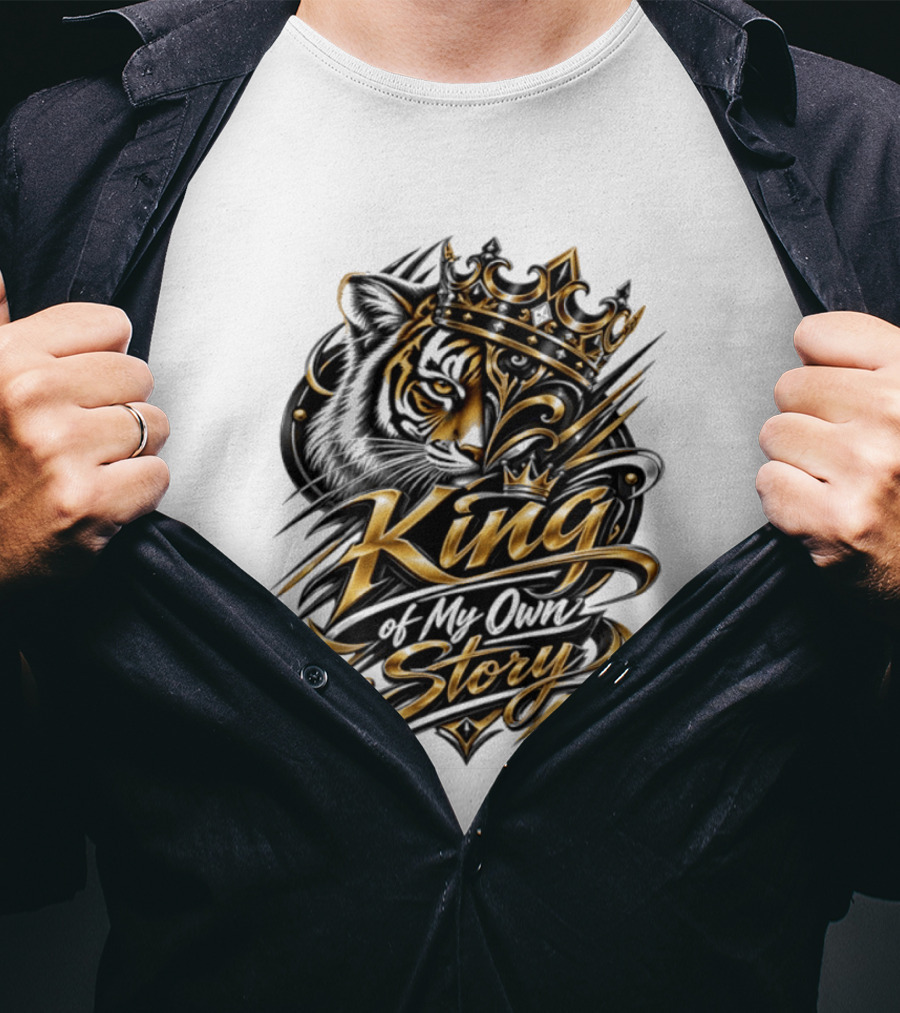 King Of My Own Story Tiger Crown Motif T-Shirt