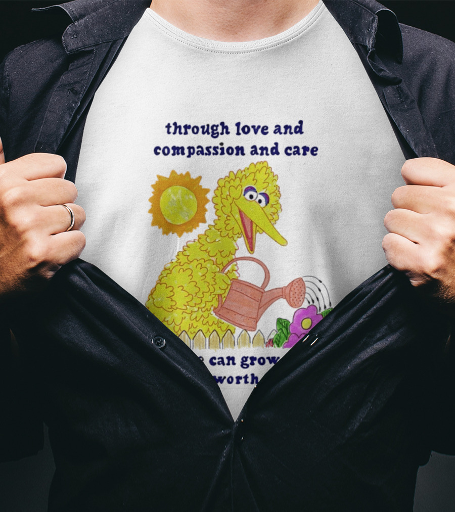 Big Bird Through Love And Compassion And Care Anyone Can Grow To Be Someone Worth Admiring T-Shirt