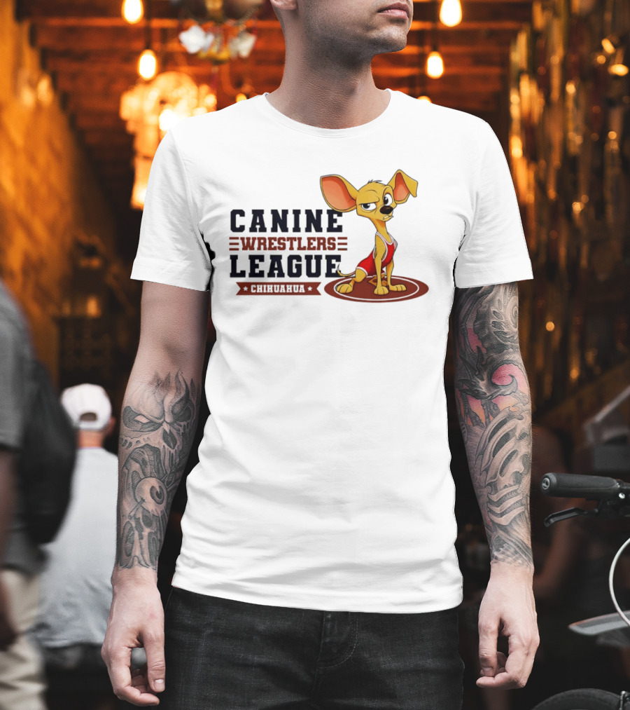 Canine Wrestlers League Chihuahua Wrestler Cartoon T-Shirt
