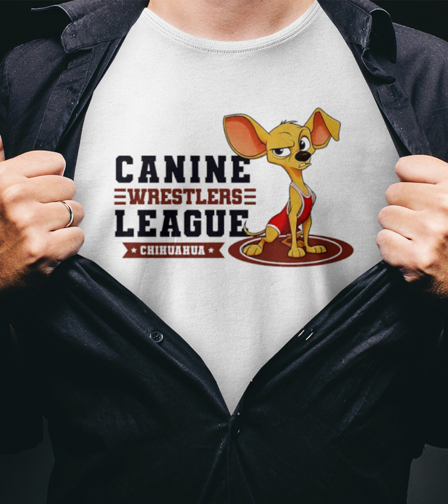 Canine Wrestlers League Chihuahua Wrestler Cartoon T-Shirt