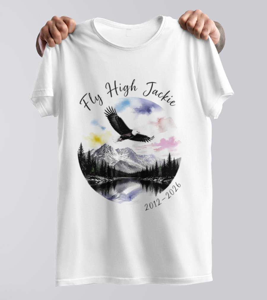 Fly High Jackie 2012 2026 Eagle Mountain Lake Memorial With Soaring Eagle And Scenic Sunset T-Shirt