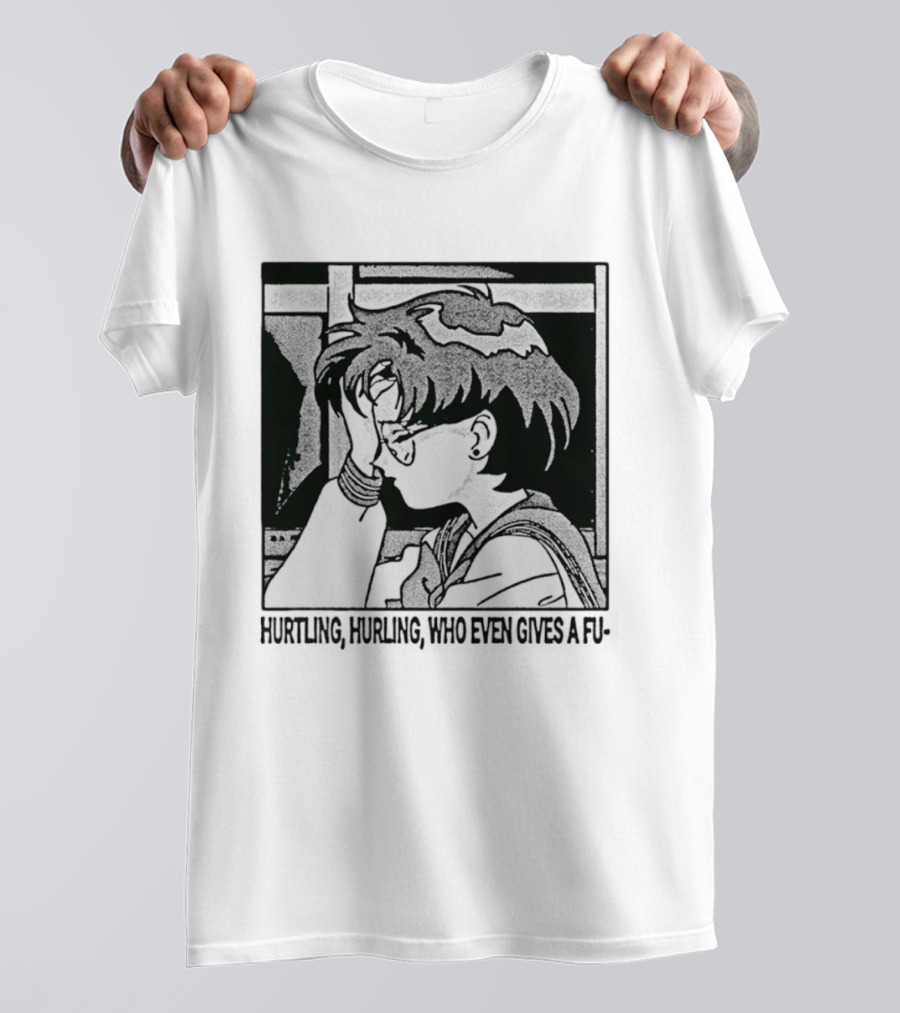 Hurtling Hurling Who Even Gives A Fu 90s Anime Style Frustrated Cartoon T-Shirt