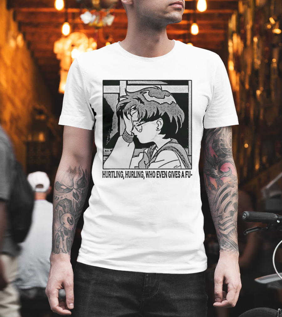 Hurtling Hurling Who Even Gives A Fu 90s Anime Style Frustrated Cartoon T-Shirt