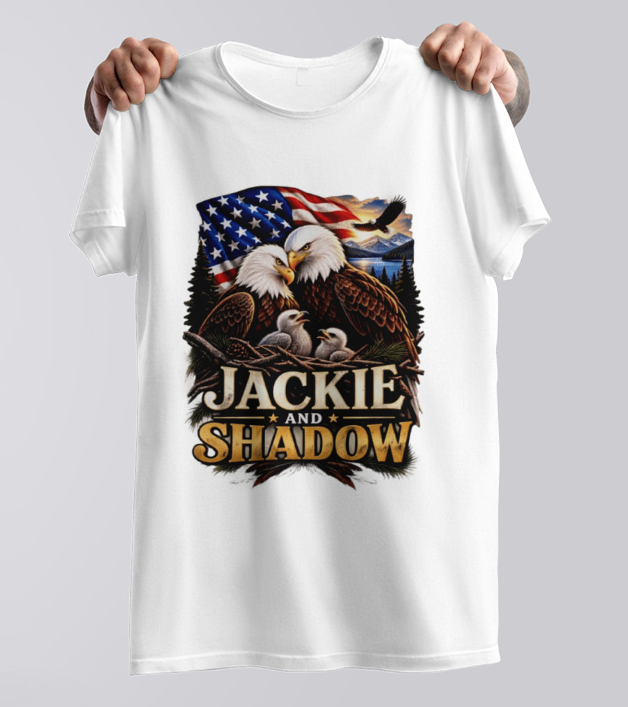 Jackie And Shadow Bald Eagles With American Flag T-Shirt