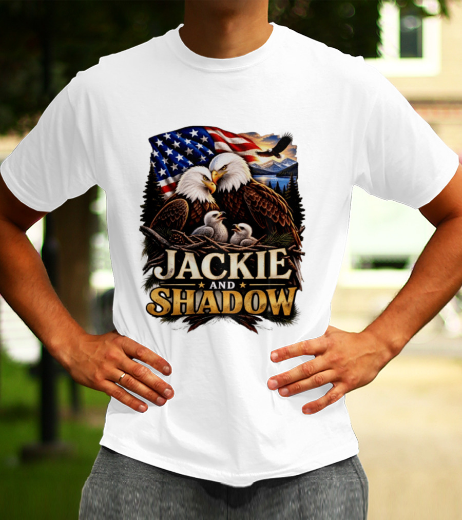 Jackie And Shadow Bald Eagles With American Flag T-Shirt