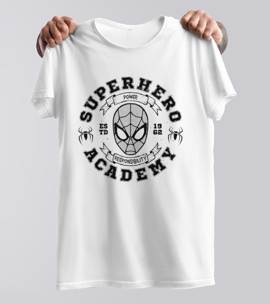 Superhero Academy Est 1962 Power Responsibility Alien Mask Spiders T-Shirt