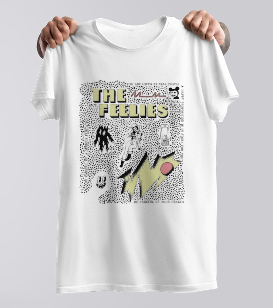 The Feelies Yellow Red Lightning Bolt Circle Band Merch T-Shirt