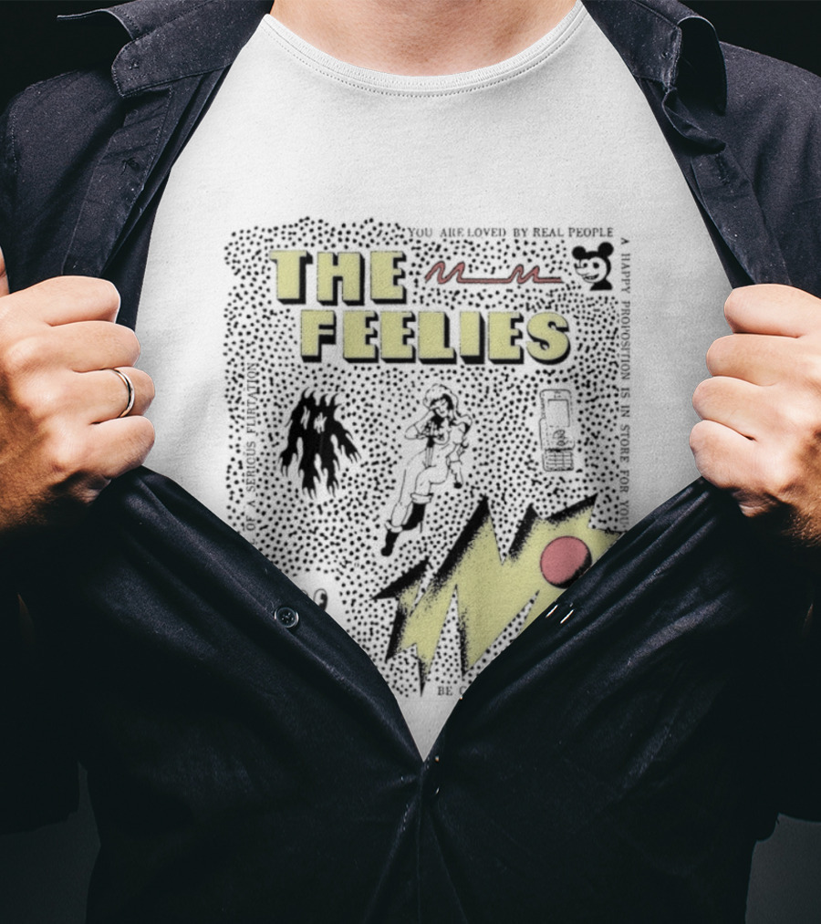 The Feelies Yellow Red Lightning Bolt Circle Band Merch T-Shirt