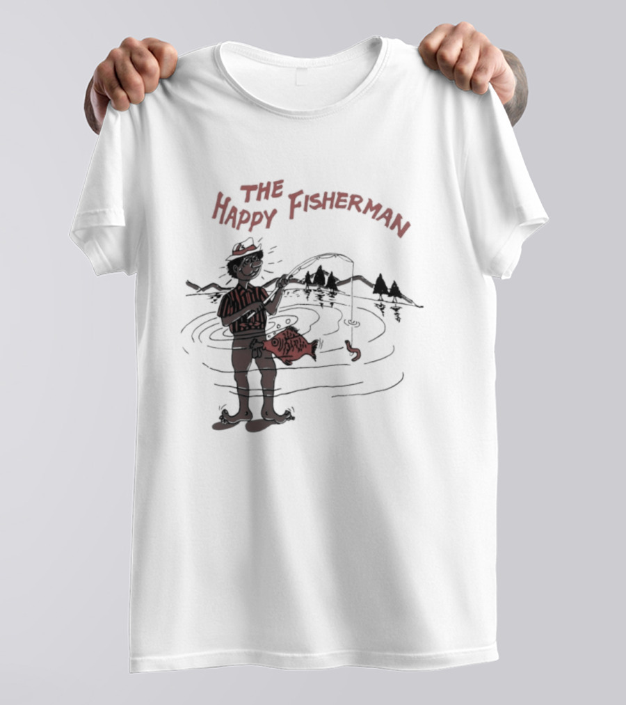 The Happy Fisherman Catching Fish In Scenic Lake Humor T-Shirt