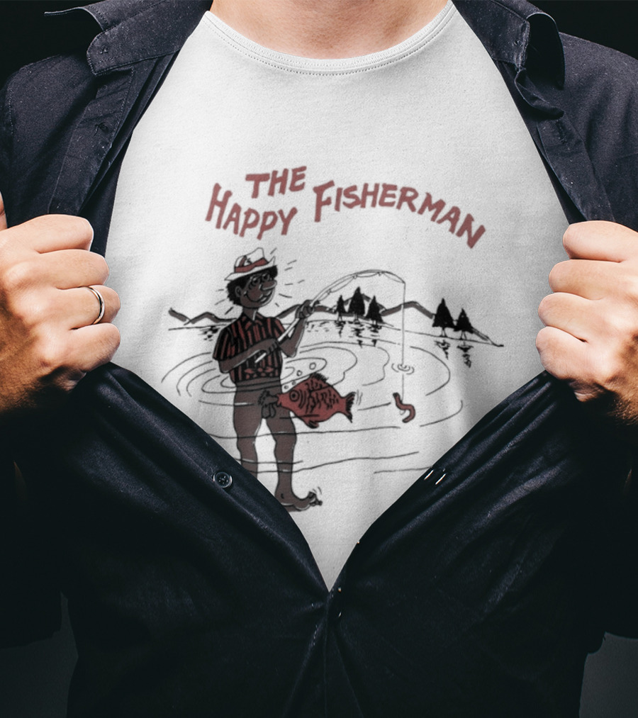 The Happy Fisherman Catching Fish In Scenic Lake Humor T-Shirt