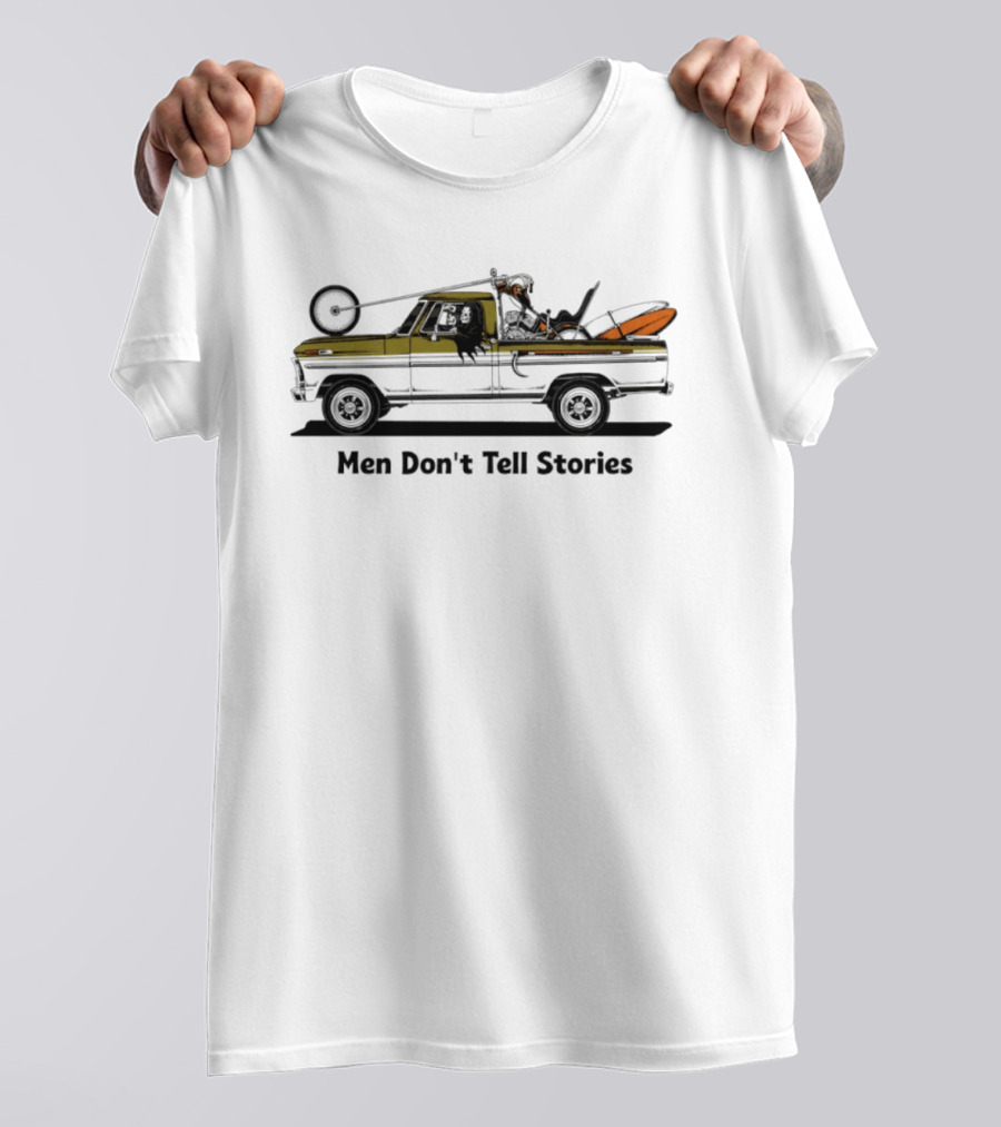 Men Don't Tell Stories Grim Reaper Chopper Motorcycle Truck Scene T-Shirt
