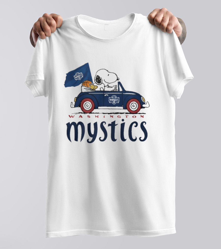 Washington Mystics Snoopy And Woodstock Driving With Basketball T-Shirt