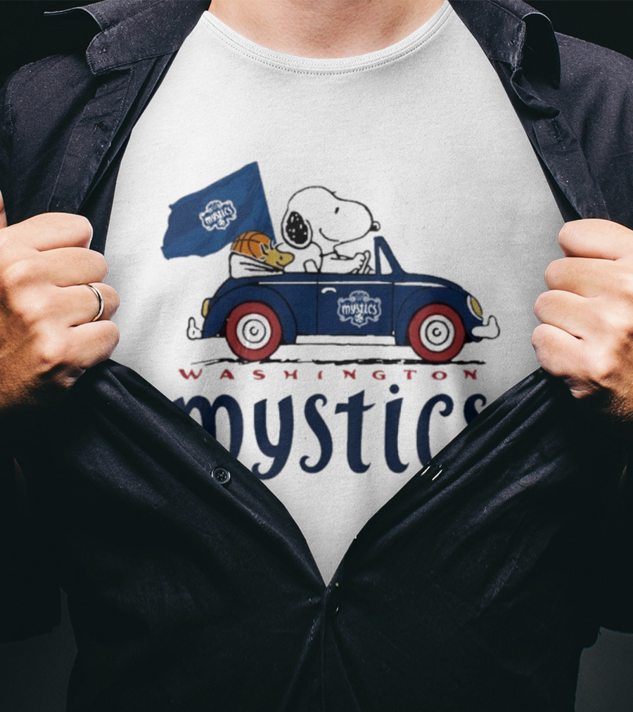 Washington Mystics Snoopy And Woodstock Driving With Basketball T-Shirt
