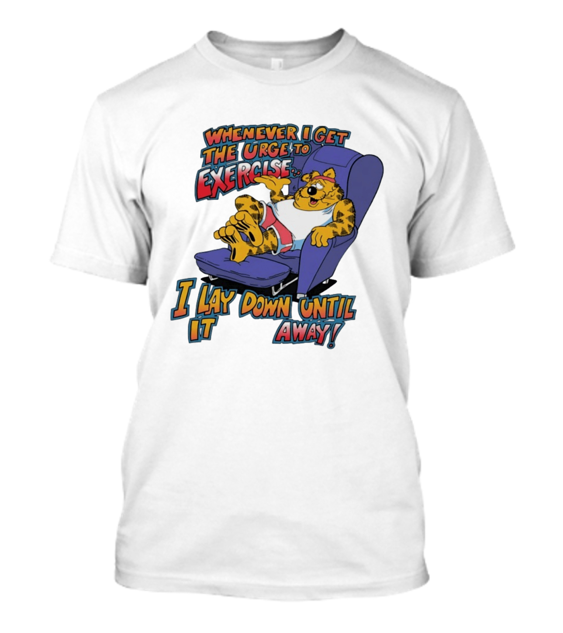 Whenever I Get The Urge To Exercise Cartoon Cat Lounging Until It Goes Away T-Shirt