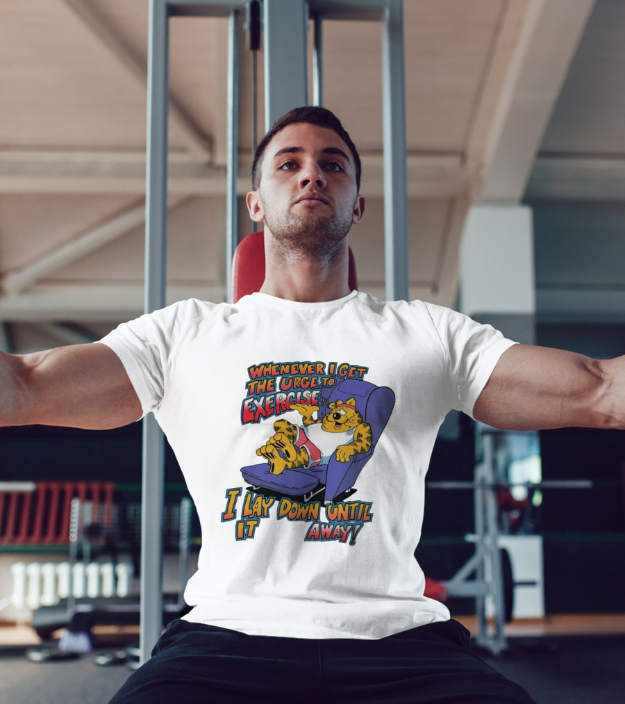 Whenever I Get The Urge To Exercise Cartoon Cat Lounging Until It Goes Away T-Shirt