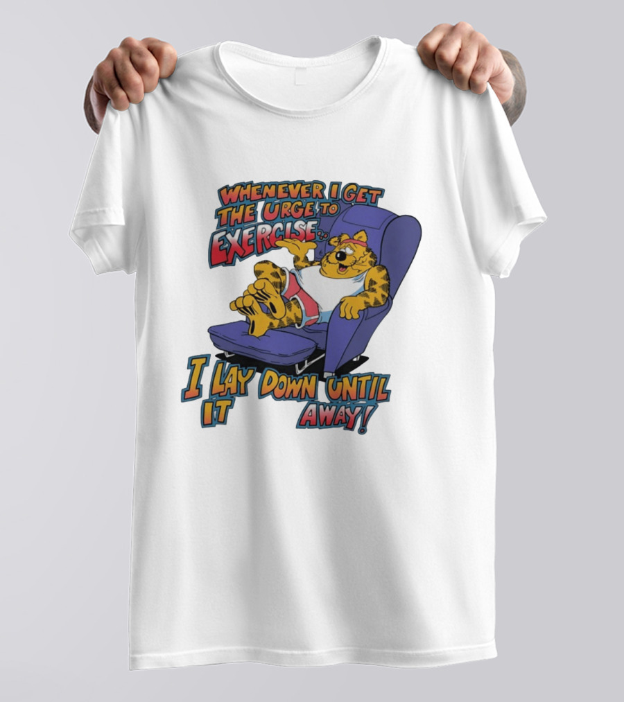 Whenever I Get The Urge To Exercise Cartoon Cat Lounging Until It Goes Away T-Shirt