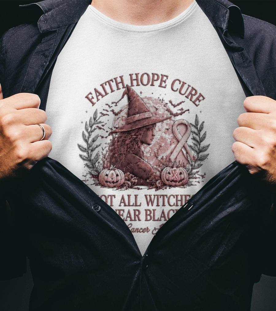Faith Hope Cure Not All Witches Wear Black Breast Cancer Awareness Pumpkin Hat T-Shirt