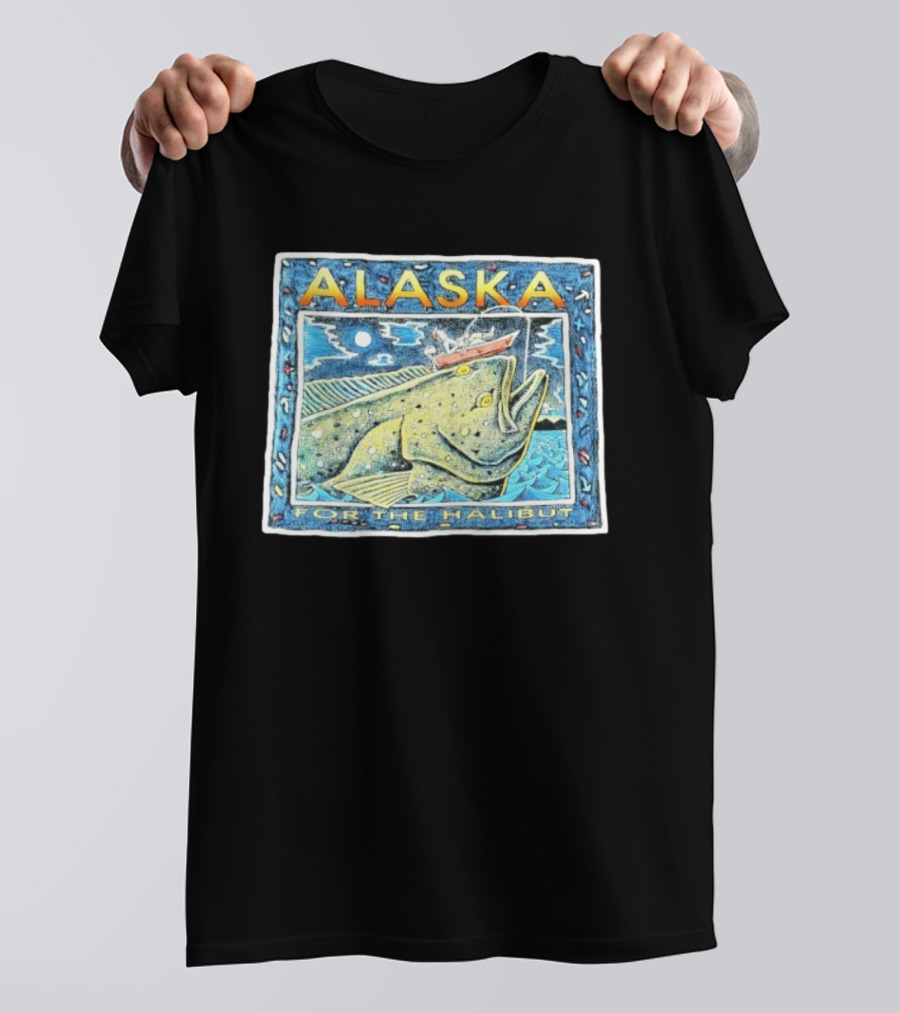 Alaska For The Halibut Fishing Adventure Under Moonlit Sky T-Shirt