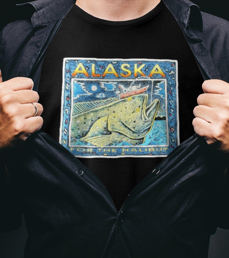 Alaska For The Halibut Fishing Adventure Under Moonlit Sky T-Shirt
