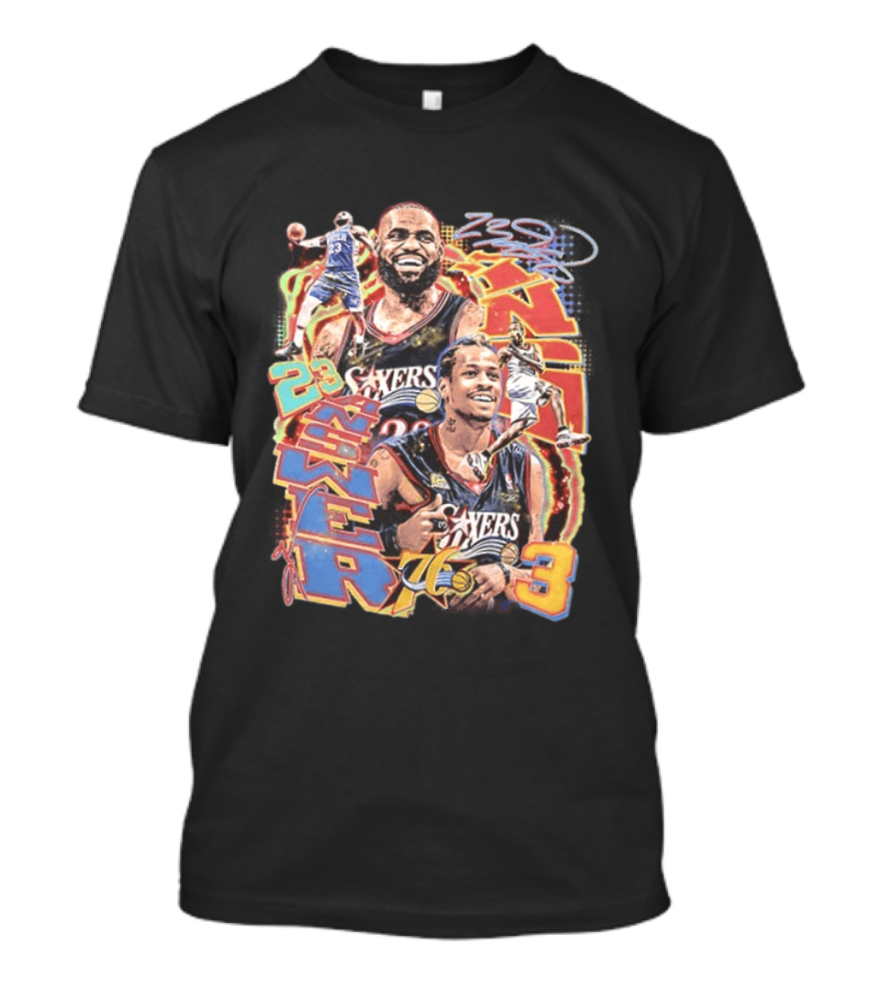 Allen Iverson LeBron James 23 Sixers NBA 76ers 3 Basketball Legends T-Shirt