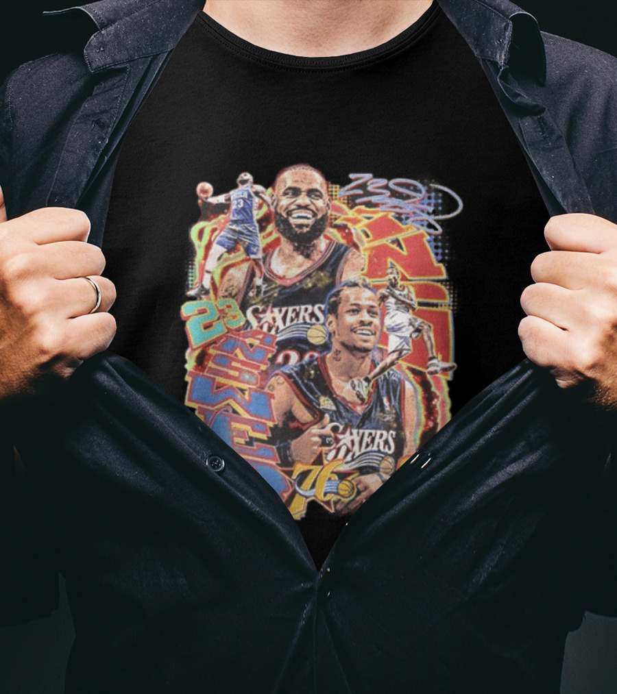 Allen Iverson LeBron James 23 Sixers NBA 76ers 3 Basketball Legends T-Shirt